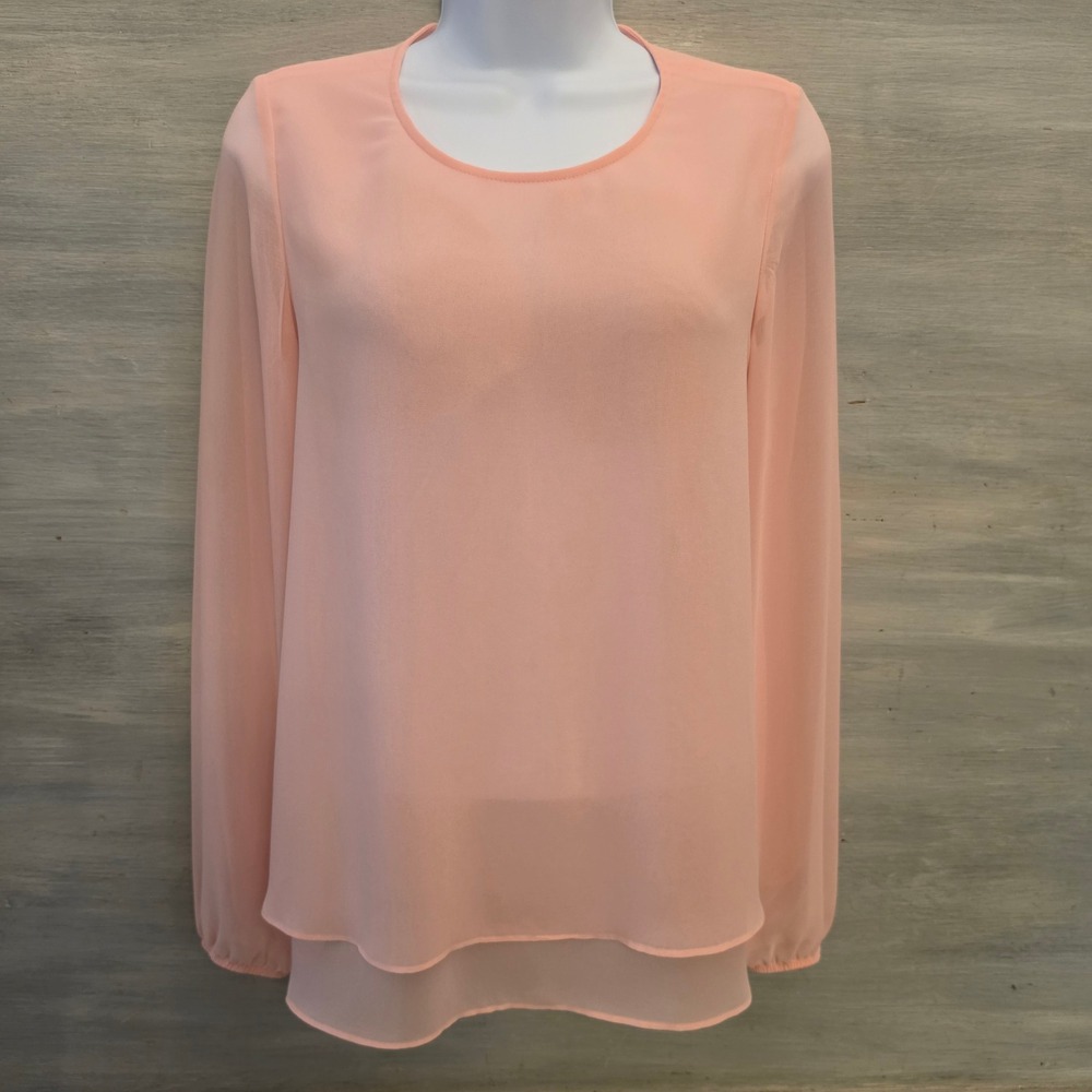 Anne Klein Peach Sheer Layered Balloon Sleeve Blouse‎ Size Small Good Condition